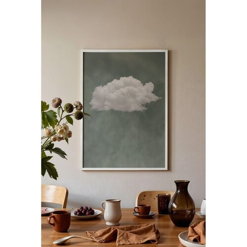 Wallxpert uramljena slika 115205, beli oblak na sivozelenoj pozadini, 50 x 70 cm, beli ram Slike