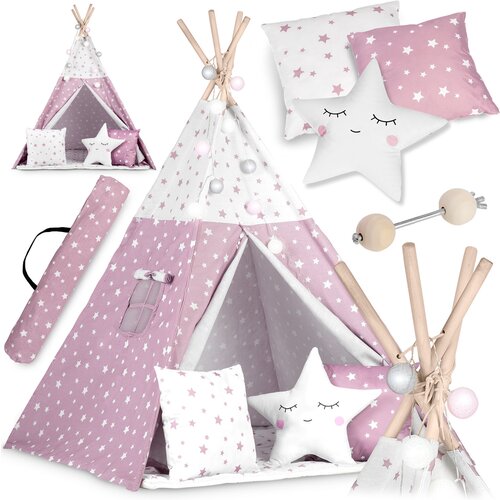 Janshop Tipi &scaron;otor za otroke z lučmi nukido - roza v zvezdah, (21389261) Cene