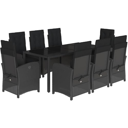  9-dijelni vrtni blagovaonski set s jastucima crni od poliratana Crna 190 cm table length Slike