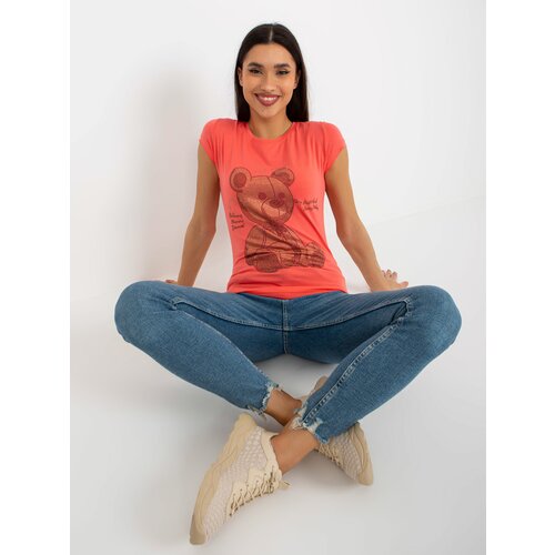 Fashion Hunters Coral-fitted T-shirt with teddy bear app Cene