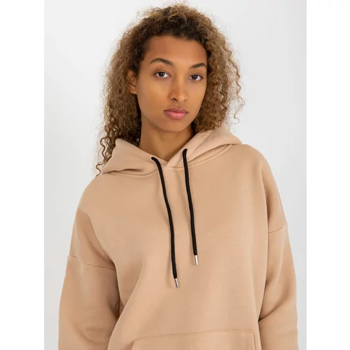 Fashionhunters Basic beige sweatshirt with a hood RUE PARIS