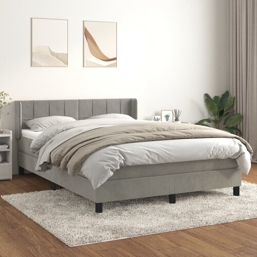 VidaXL Box spring postelja z vzmetnico svetlo siv 140x190 cm žamet Slike