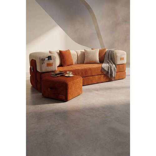 Atelier Del Sofa Duo trosed na razvlačenje 200 cm, cigla crvena / krem Cene