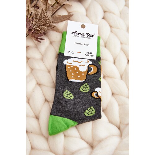 Aura.via Men&amp;#039;s Socks in Beer Grey-Green Patterns Slike