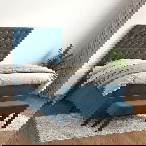VidaXL Box spring krevet s madracem tamnoplavi 100x200 cm bar&amp;scaron;unasti Slike