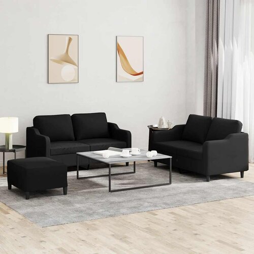  3-dijelni set sofa s jastucima crni od tkanine Cijene