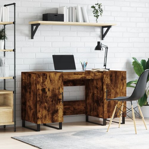 vidaXL Pisalna miza dimljeni hrast 140x50x75 cm inženirski les Cene