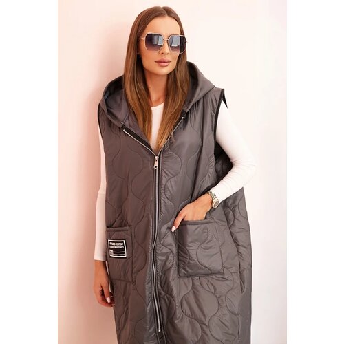 Kesi Włoski Women&amp;#039;s quilted Plus Size vest with a hood zippered graphite Slike