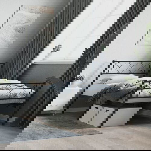  The Living Store Kovinski posteljni okvir z vzglavjem in vznožjem črn 75x190 cm - Kovinski Posteljni Okvir, (21499499) Cene