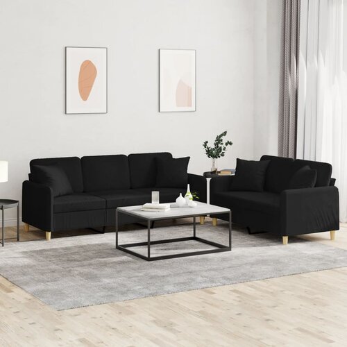 2-dijelni set sofa s jastucima crni od tkanine Cijene