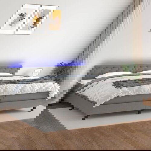 VidaXL Krevet box spring s madracem LED tamnosivi 200x200 cm tkanina Slike
