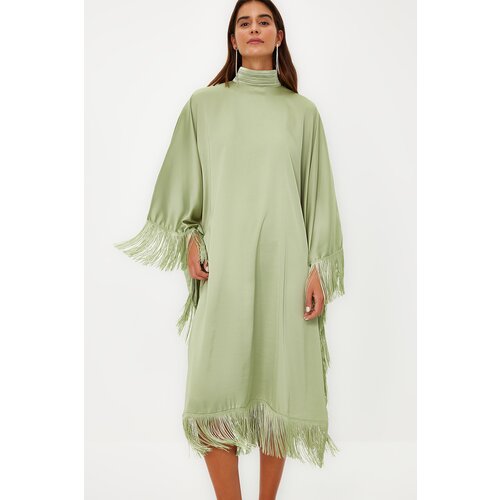Trendyol Khaki Tassel Detailed Satin Woven Kaftan Evening Dress Slike