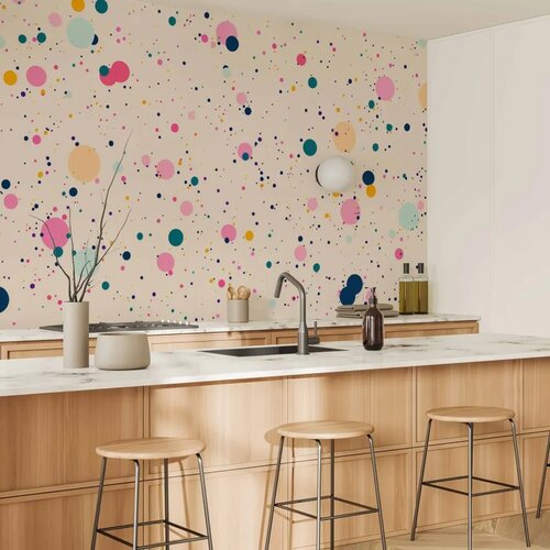  Foto tapeta - Dots Speckles and Splatters Multicolored Cheerful Pattern on a Light Pink Background 100x70 Vodootporna Slike