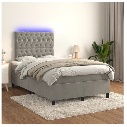  Box spring postelja z vzmetnico LED svetlo siva 120x200cm žamet Cene
