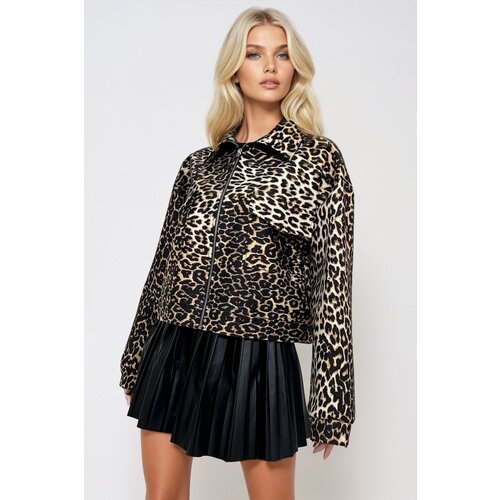 Trend Alaçatı Stili Women's Leopard Double Pocket Zipper Jacket Slike