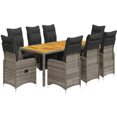 vidaXL 9-dijelni vrtni bistro set od poliratana s jastucima sivi - 190 x 90 x 75 cm boja drva 8 Cijene