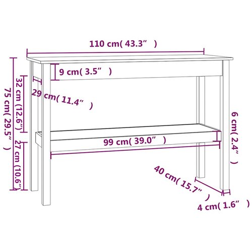  Konzolni stol 110 x 40 x 75 cm od masivne borovine Slike