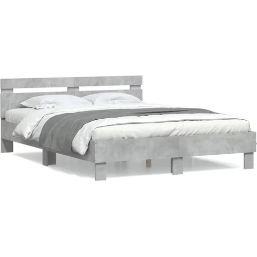  Okvir kreveta s uzglavljem siva boja betona 140x200 cm drveni