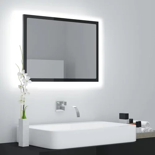 vidaXL LED kupaonsko ogledalo visoki sjaj crno 60 x 8,5 x 37 cm drveno
