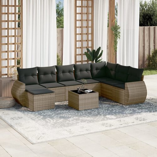 vidaXL 9-dijelni set vrtnih sofa od poliratana s jastucima sivi Cijene