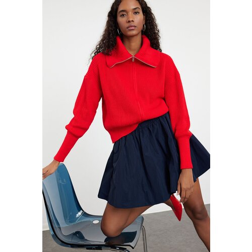 Trendyol Red Turn-down Collar Zippered Knitted Cardigan Cijene