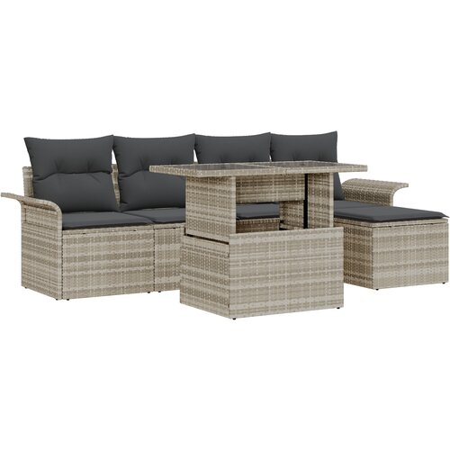vidaXL 6-dijelni sofa set za vrt s jastučićima svjetlosivi poli ratan, 2-sjedalo vrtna sofa s odlaganjem i jastučićima svjetlosivi poli ratan Cijene