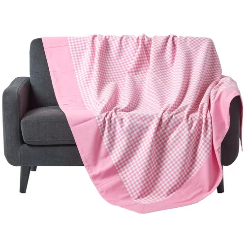 HOMESCAPES bombažna odeja Gingham Check Pink, 150x200 cm, (20750260)