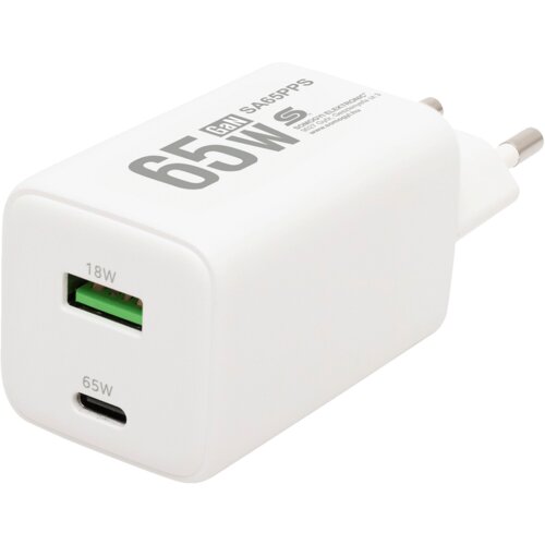 Home Punjač kućni SA65PPS, 1 x USB-A, 1 x UCB-C, 65W, GaN, Bijeli Slike