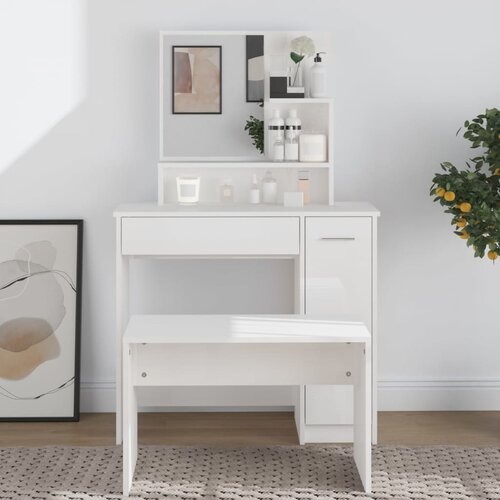 The Living Store Toaletna mizica z ogledalom visok sijaj bela 86,5x35x136 cm - Toaletna Mizica, (21671060) Slike