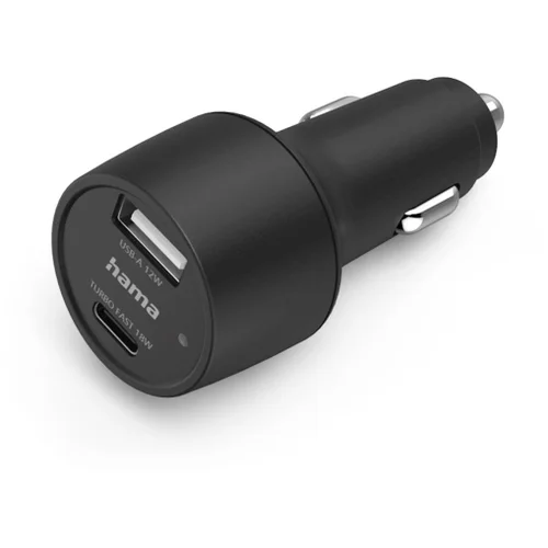 Punjač za auto HAMA, 30W, USB-C+USB-A, crni