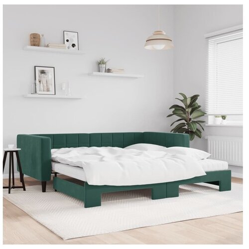 vidaXL Izvlečna dnevna postelja z vzmetnico tem. zel. 100x20 Cene