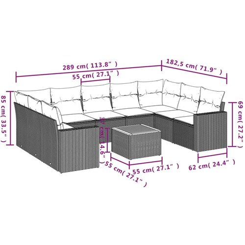 VidaXL 10-dijelni set vrtnih sofa s jastucima bež od poliratana Slike