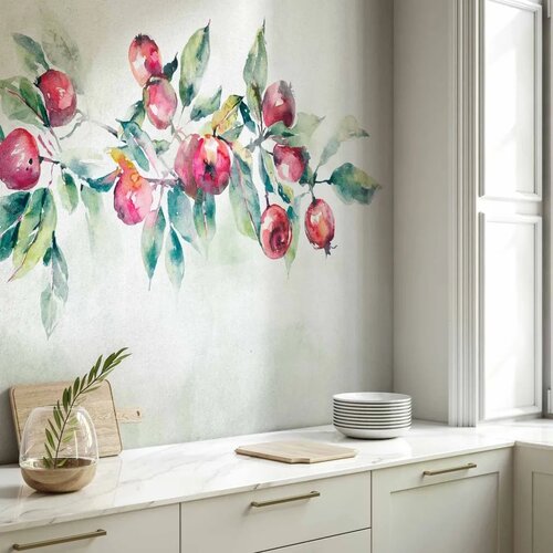  Foto tapeta - Apple branch - landscape with a plant and red apples on a white background 150x105 Cene