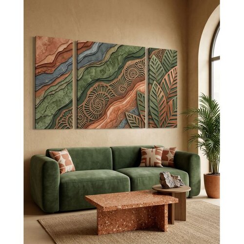 WALLXPERT Huhu2105 - 170 x 40 Multicolor Decorative Canvas Painting (3 Pieces) Cene