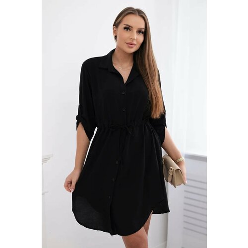 Kesi Black dress with a button and a tie at the waist Cene