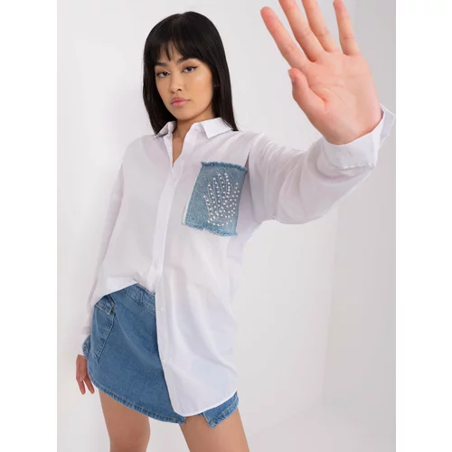 Fashion Hunters White women's oversize shirt with patches