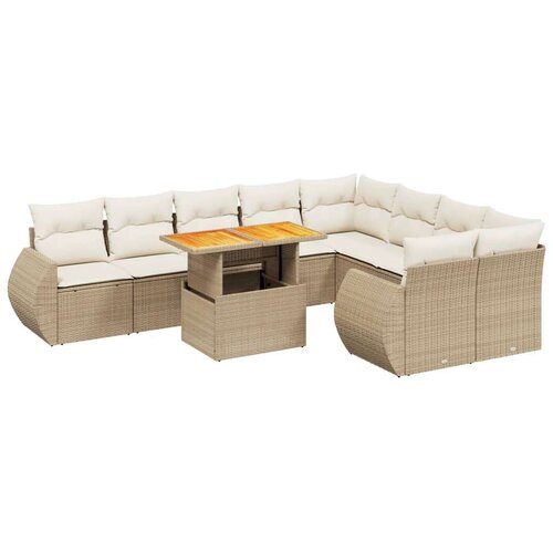 VidaXL 10-dijelni set vrtnih sofa s jastucima bež od poliratana Slike