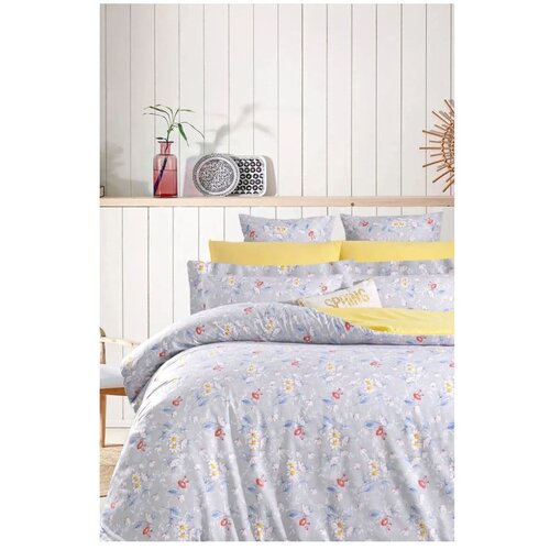 Mila Home Rumena/siva 4-delna podalj&amp;scaron;ana posteljnina za zakonsko posteljo iz renforce bombaža z rjuho 200x220 cm &amp;ndash; Slike