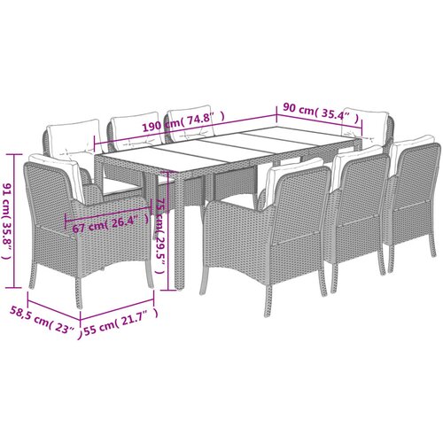  9-dijelni vrtni blagovaonski set s jastucima crni od poliratana Crna 190 cm table length Slike