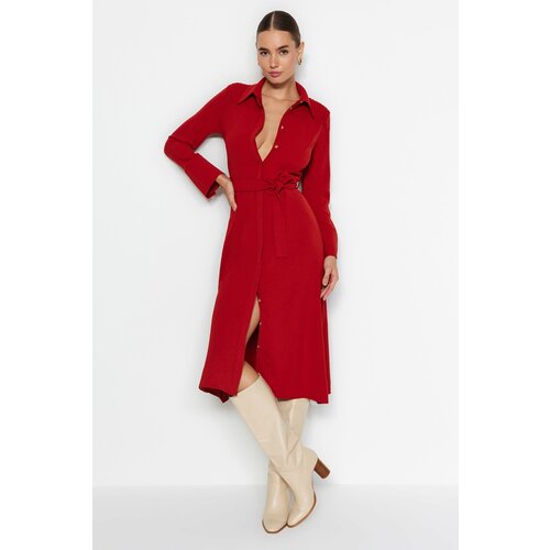 Trendyol Tile Belted and Buttoned Woven Shirt Dress Slike
