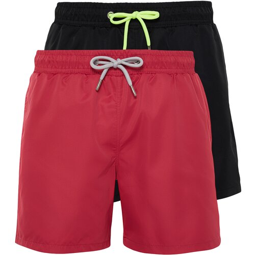 Trendyol Black - Claret Red Men's 2-Pack Basic Swim Shorts Cene