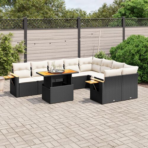 vidaXL 10-dijelni set vrtnih sofa s jastucima crni od poliratana Cijene