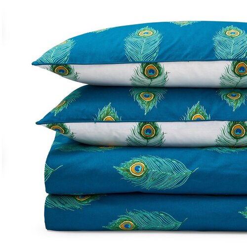 Their Nibs Bijela/plavozelena pamučna posteljina za bračni krevet/za produženi krevet 230x220 cm Peacock Feather &amp;ndash; Slike