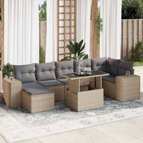 vidaXL 8-dijelni set vrtnih sofa od poliratana s jastucima bež Cijene