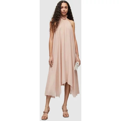AllSaints Svilena haljina boja: ružičasta, midi, širi se prema dolje