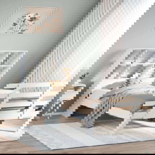 vidaXL Knjižna postelja brez ležišča bela 90x200 cm trdna borovina Cene