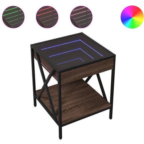 Maison Chic Klubska mizica - kavna mizica - Nizka mizica z neskončnimi LED rjavi hrast 40x40x49 cm, (21751893) Slike