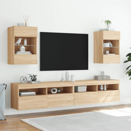  Zidni TV ormarić s LED svjetlima boja hrasta 40x30x60,5 cm Slike