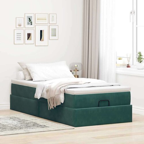 VidaXL okvir kreveta s madraca tamnozeleni 90x200cm bar&amp;scaron;unasti Slike