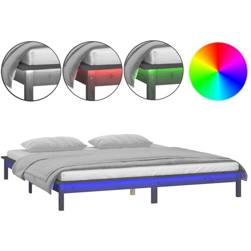 Maison Chic LED Posteljni okvir - Dvoposteljna postelja - Zakonska postelja siv 120x190 cm trden les, (21692605) Slike